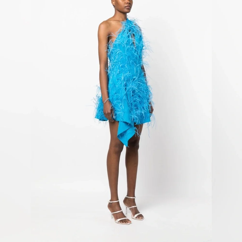 Cult Gaia Eliana Dress Lake Blue Feather Embellished Size XS - Picture 3 of 13